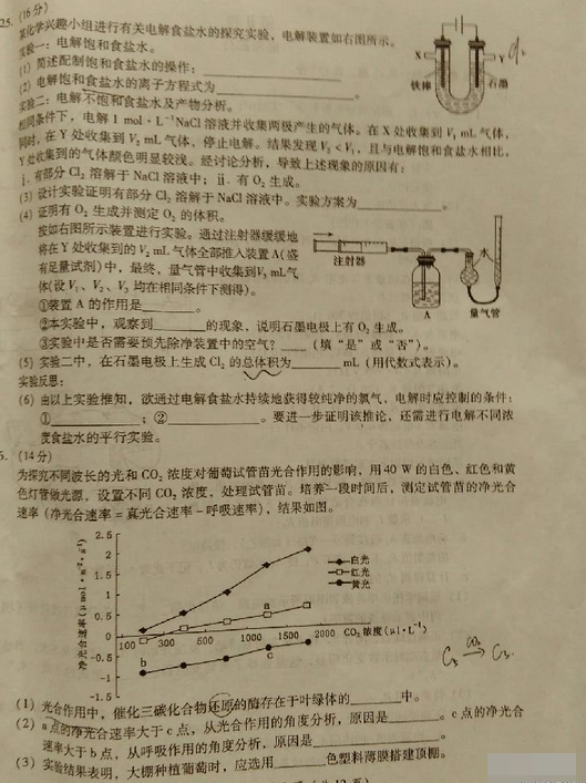 2015年福建省高三质检理综试题及答案