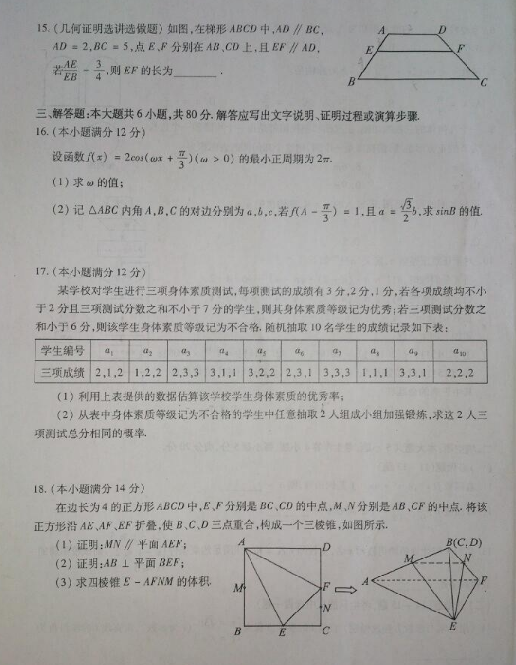 2015湛江二模文科数学试题及答案