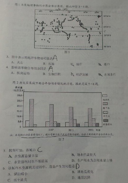 2015云南第二次统测地理试题