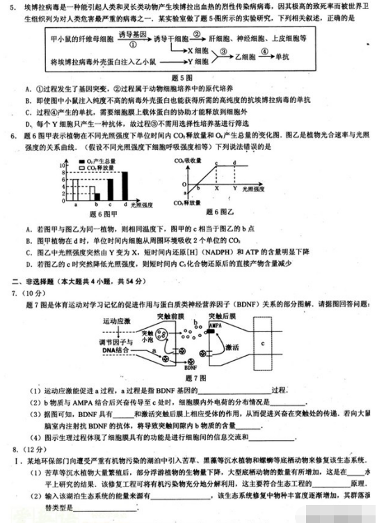 2015重庆二诊理综试题及答案