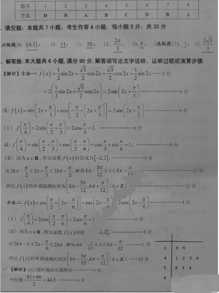 2015佛山二模理科数学试题及答案