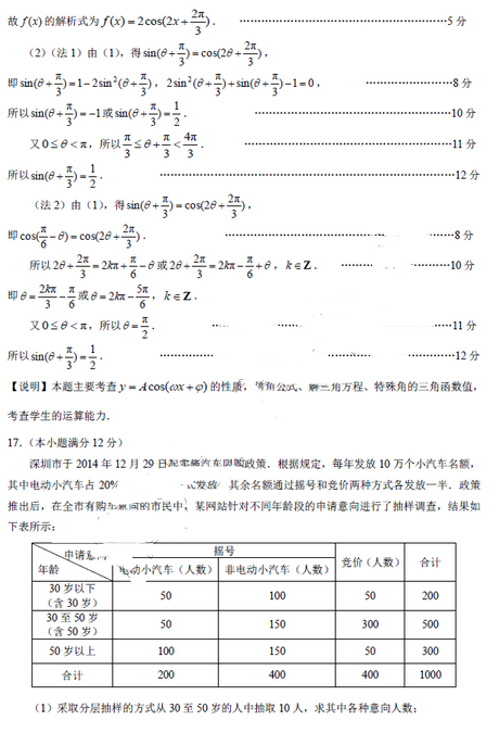 2015深圳二模理科数学试题及答案