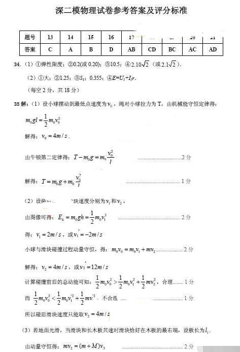 2015深圳二模物理试题及答案