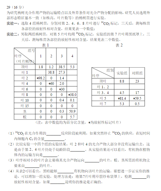 2015北京昌平高三二模生物试题及答案 2015北京昌平高三二模生物试题及答案