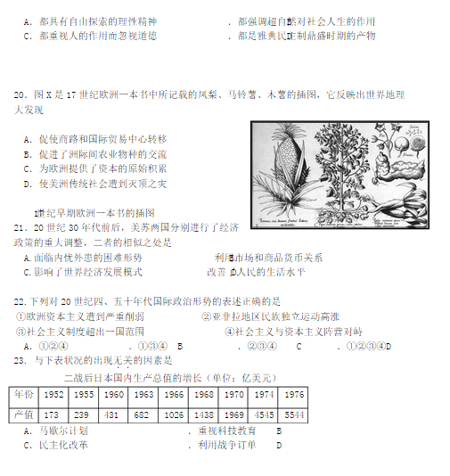 2015北京丰台高三二模历史试题及答案