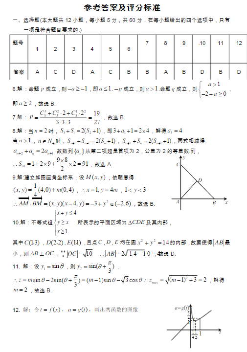 2015九江三模理科数学答案