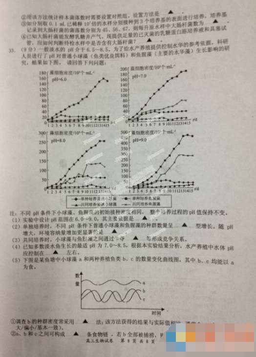2015盐城三模生物试题及答案