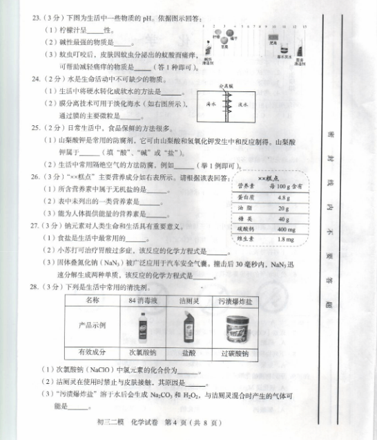 北京西城区2015中考化学二模试题