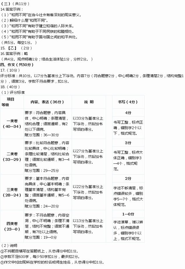 北京海淀区2015中考语文二模试题答案