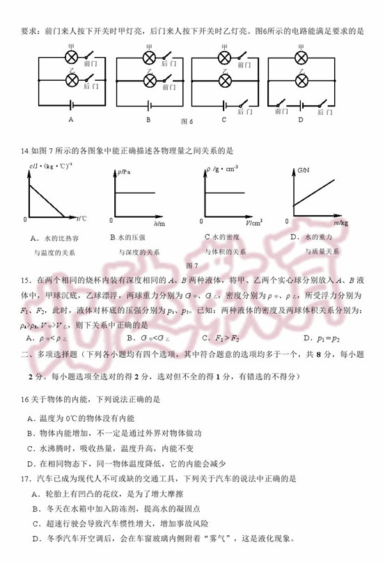 北京东城区2015中考物理二模试题