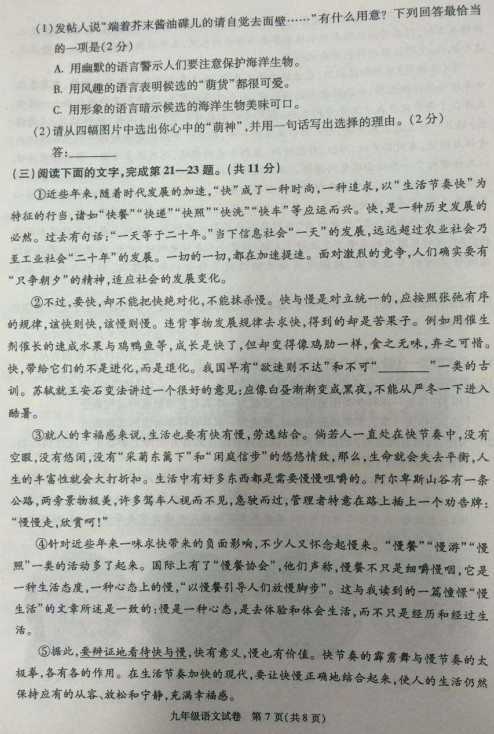 北京朝阳区2015中考语文二模试题