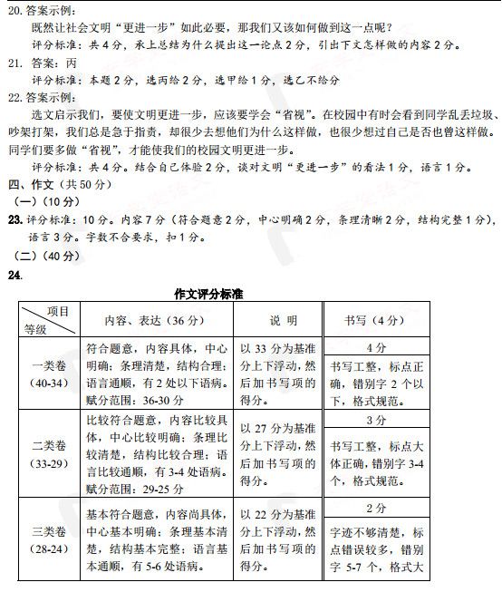 北京西城区2015中考语文二模试题答案