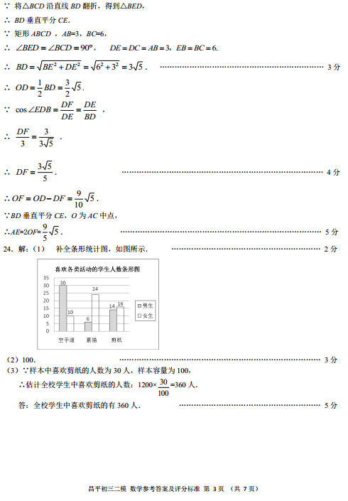 北京昌平区2015中考数学二模试题答案