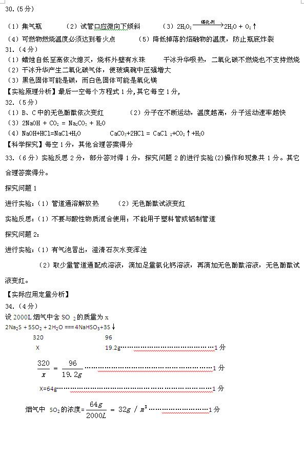 北京顺义区2015中考化学二模试题答案