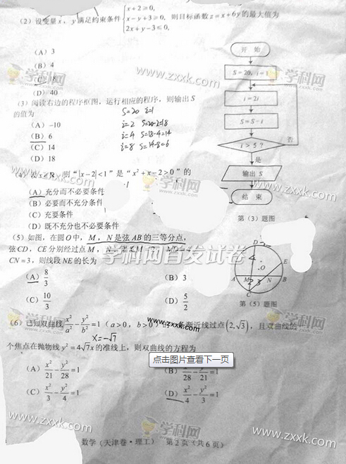 2015天津高考理科数学试题(图片版)
