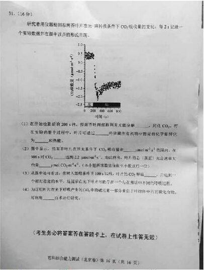 2015北京高考理科综合试卷试题 2015北京高考理科综合试卷试题