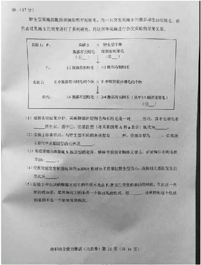 2015北京高考理科综合试卷试题