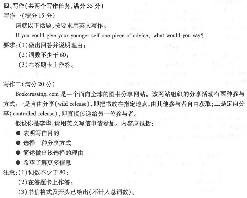 2015重庆高考英语作文：给建议及申请信