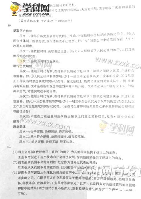 2015山东高考文综答案完整版