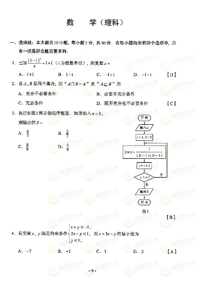 2015湖南高考理科数学试题(图片版)