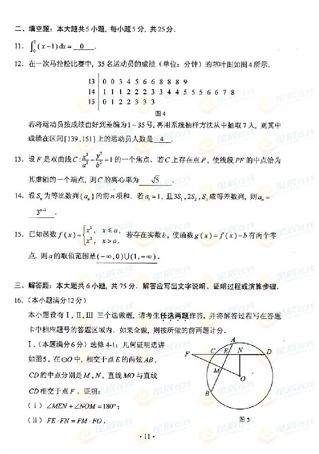 2015湖南高考理科数学试题(图片版)