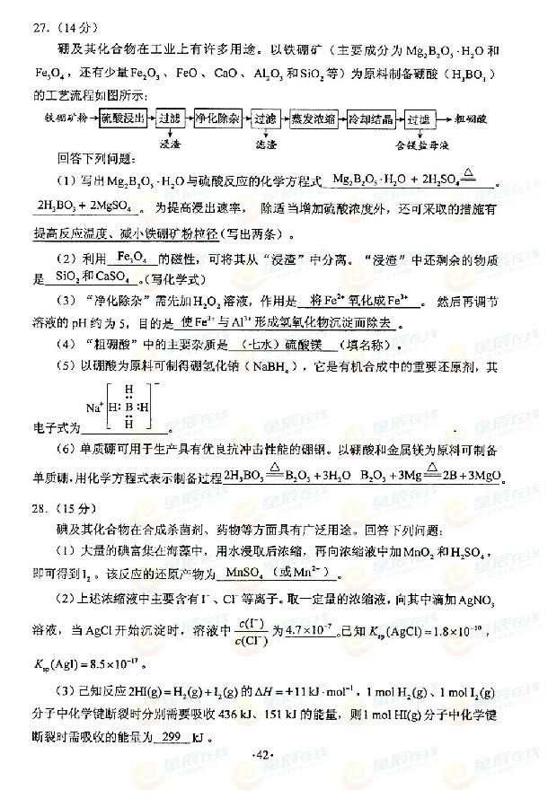 2015湖南高考理科综合试卷试题