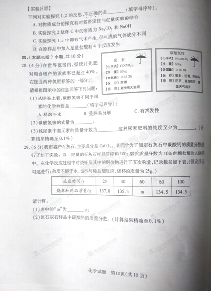 山东泰安中考化学试卷