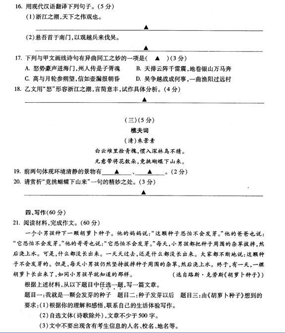 2015浙江宁波中考语文试卷