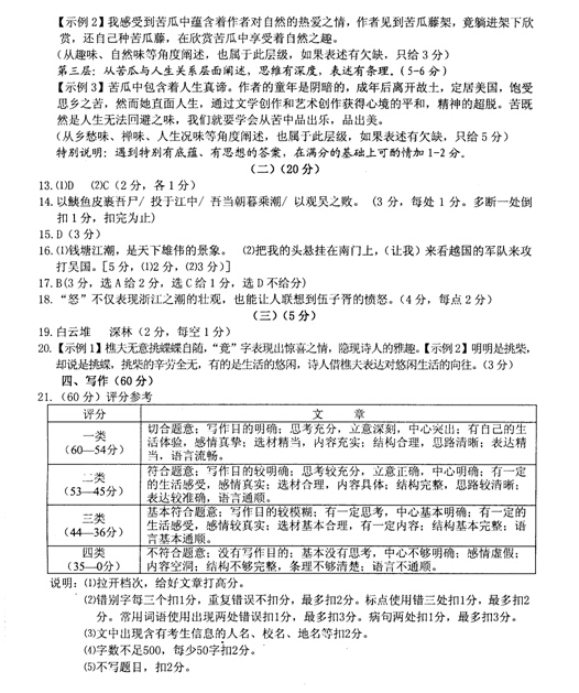 2015浙江宁波中考语文答案