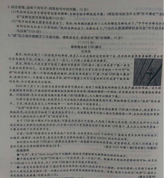 2015浙江丽水中考语文试卷
