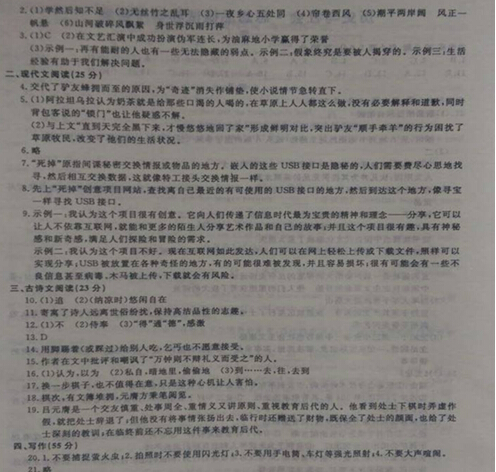 2015浙江丽水中考语文答案