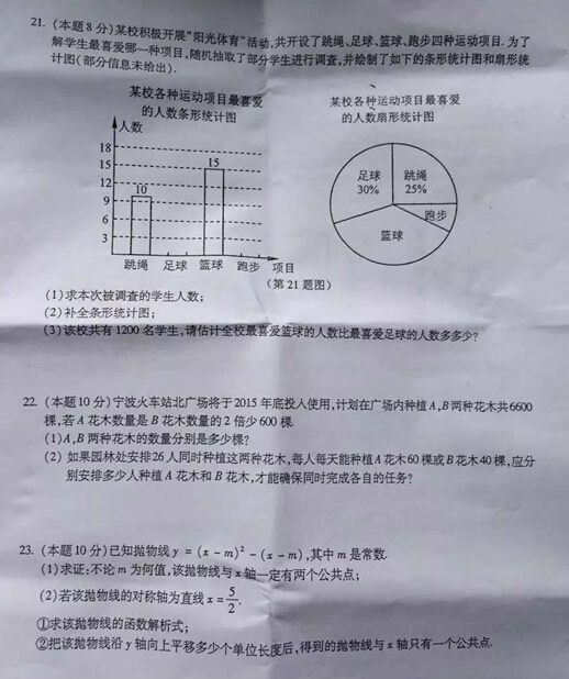 2015浙江宁波中考数学试卷