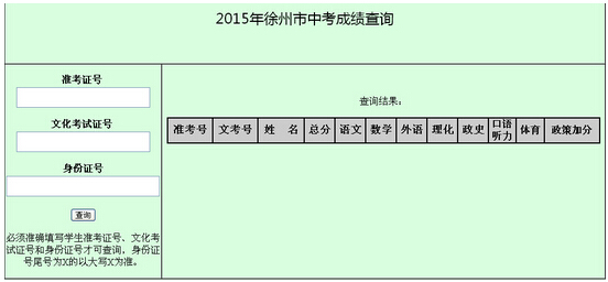 2015年江苏徐州中考成绩查询入口