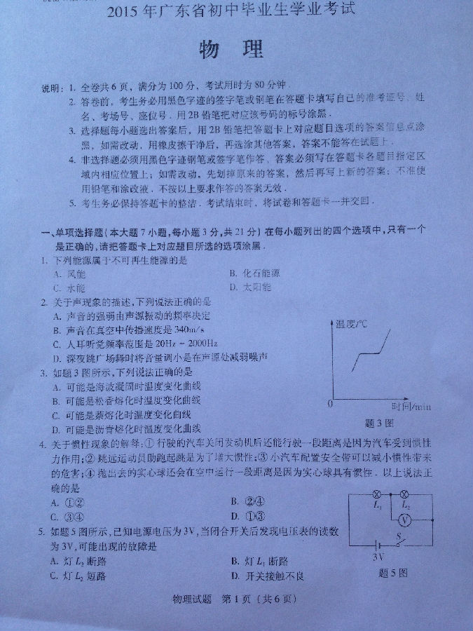 2015年奎屯中考物理试卷