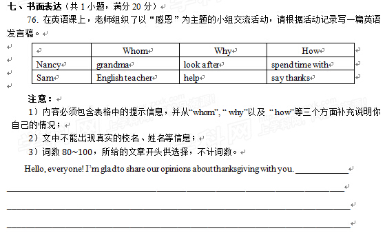 2015浙江丽水中考英语作文题目及范文