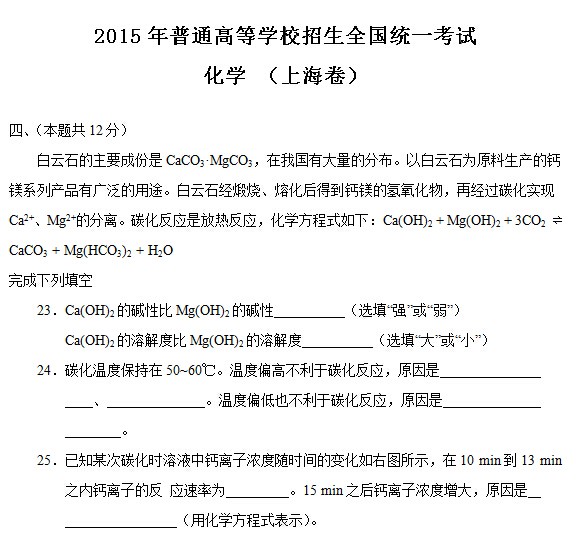 2015上海高考化学试题分类精编