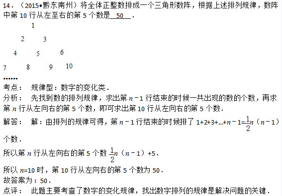 2016中考数学每日一题:数字的规律性变化(14)