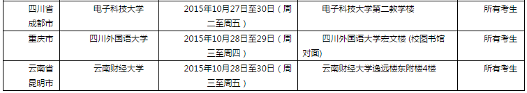 2015年10月31日全国各考点雅思口语安排