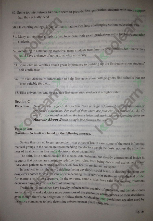 2015年12月cet6阅读答案