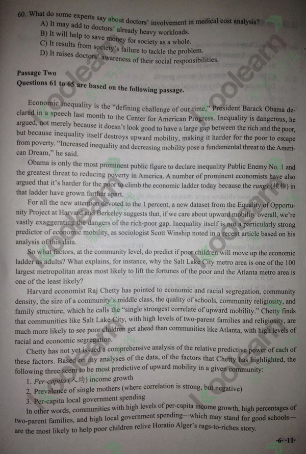 2015年12月cet6阅读答案