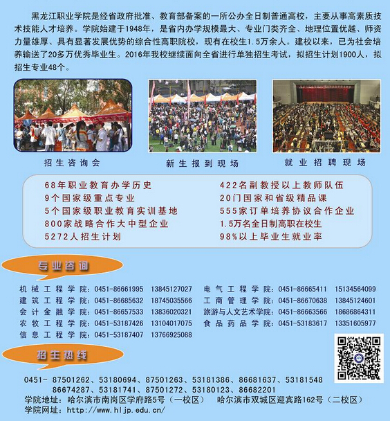 黑龙江职业学院2016年单独招生简章