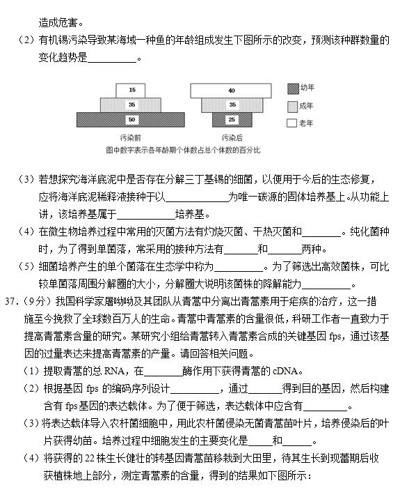 2016年北京石景山区高三期末生物试题及答案
