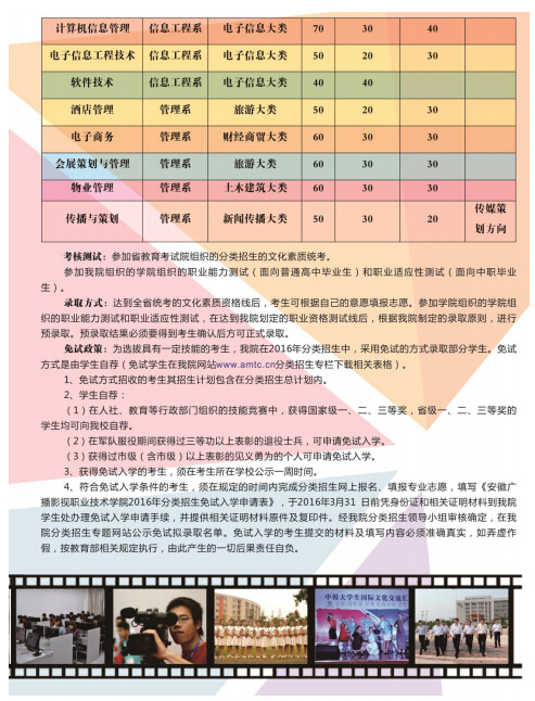 安徽广播影视职业技术学院2016分类考试招生简章