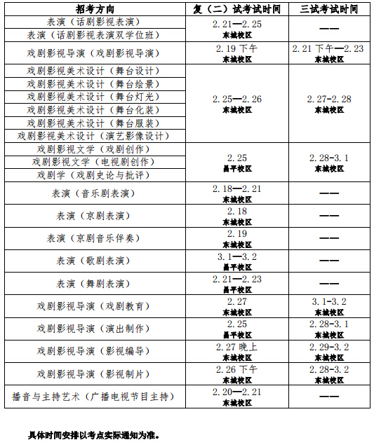 中央戏剧学院2016本科专业考试复(二)试、三试
