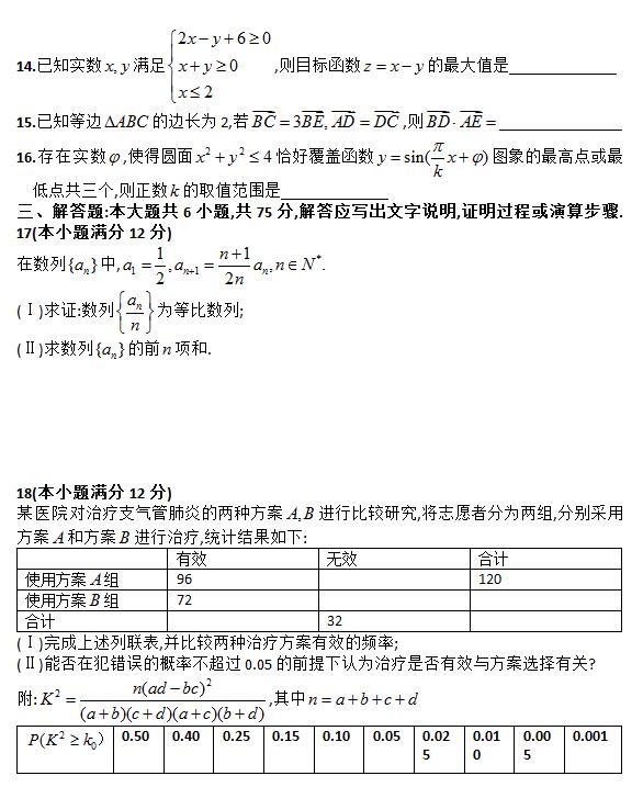 2016合肥一模理科数学试题