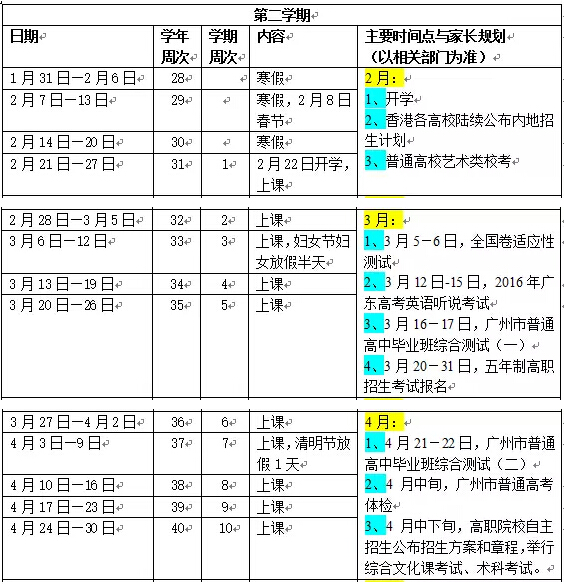 2016广州高考日历公布