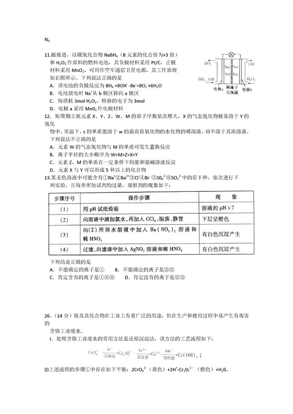 2016甘肃一诊理综试题及答案