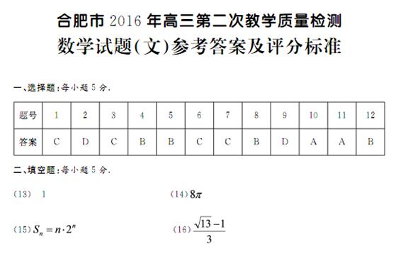 2016合肥二模文科数学试题及答案