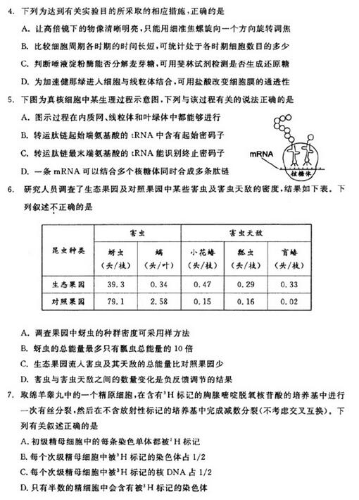 2016成都二诊理综试题及答案