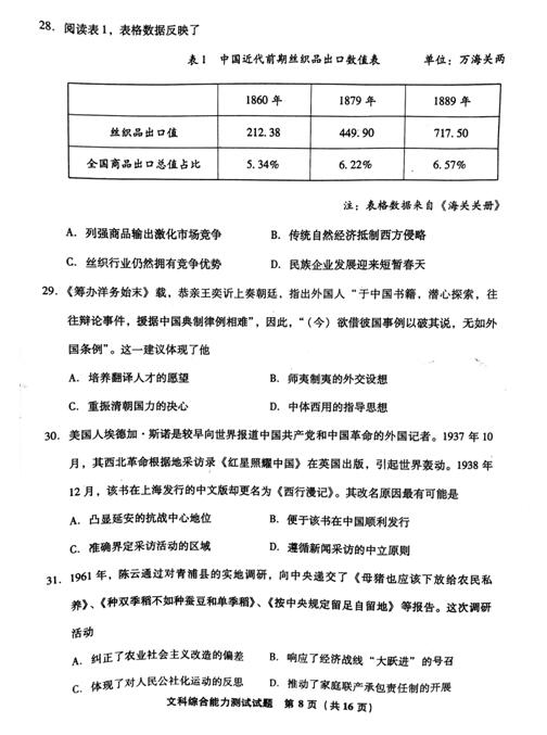 2016福建高三质检历史试题及答案